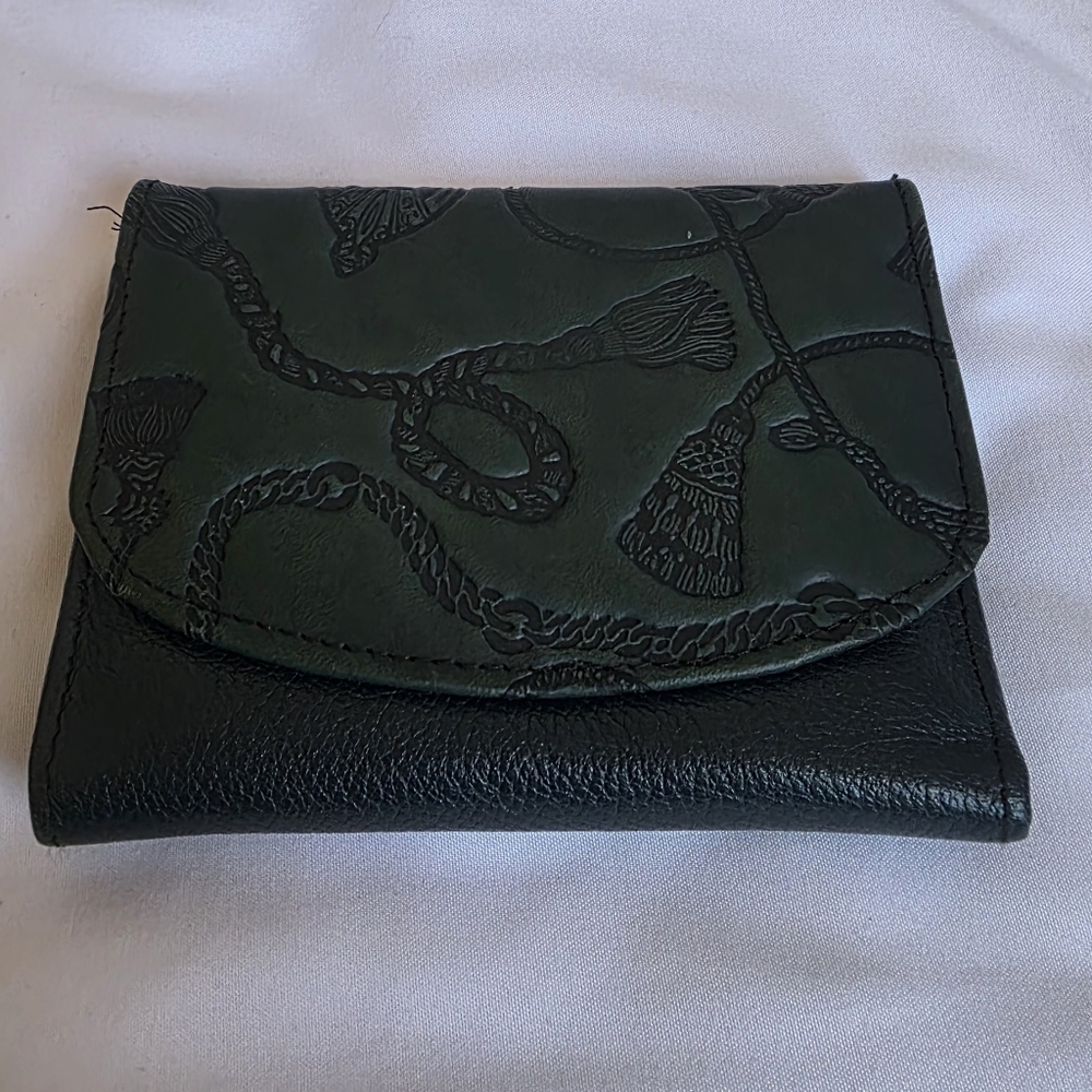 Michael Stevens Forrest Green Vintage Trifold Leather Wallet With Rope Design